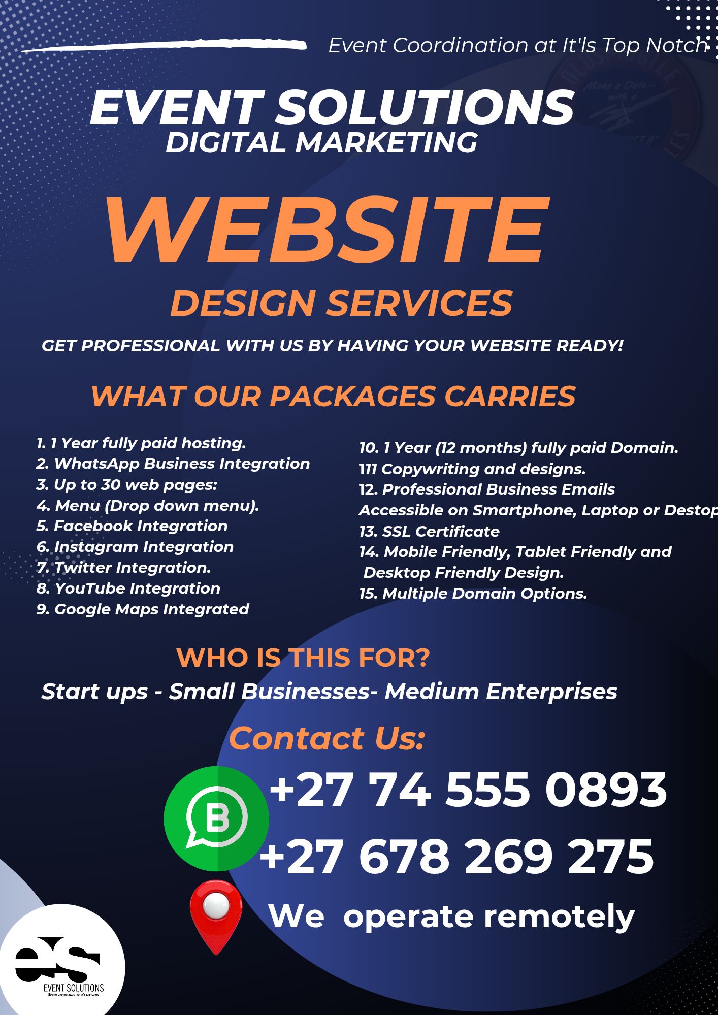 Event Solutions Facebook ad: Website Development / Design Services!
