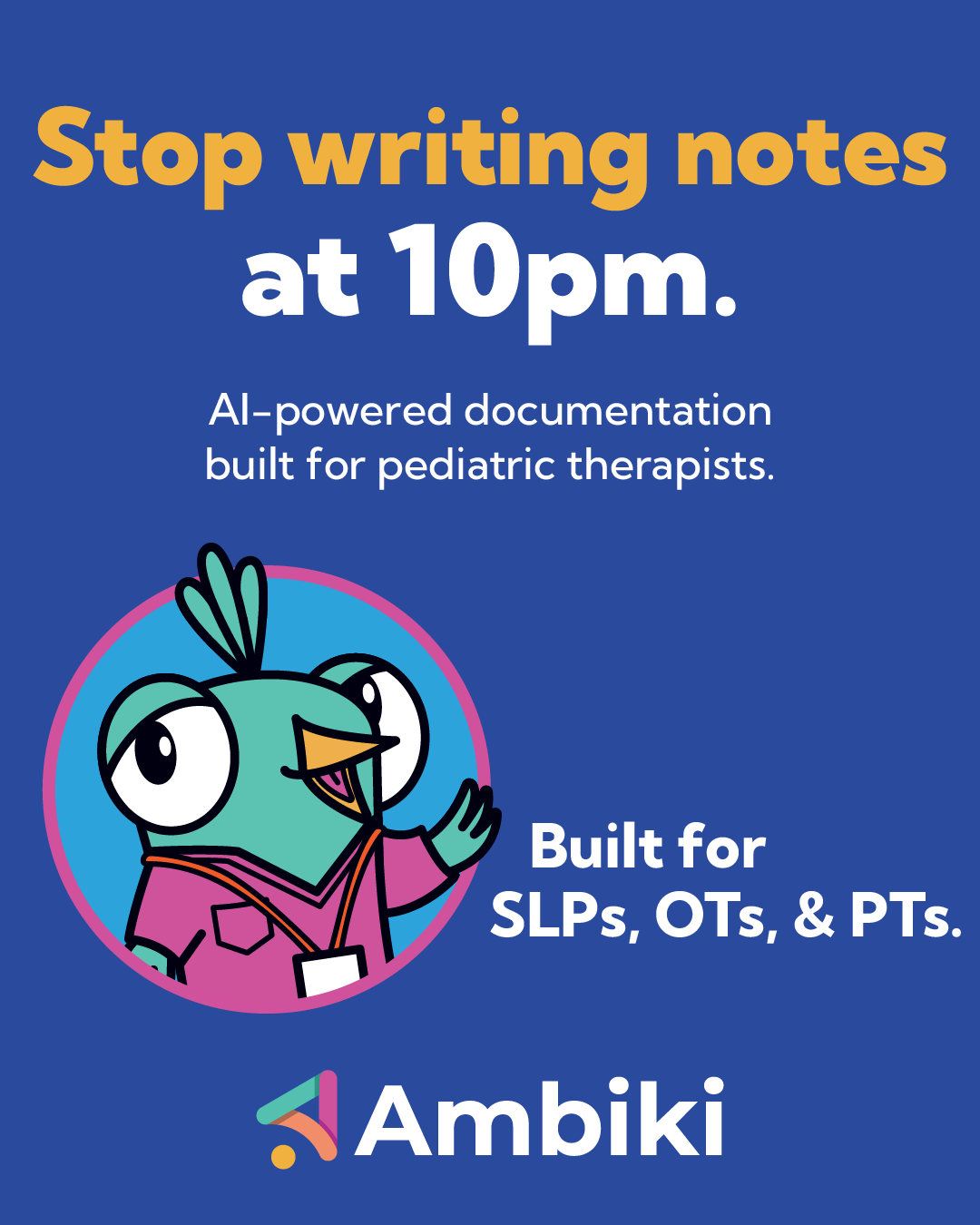 Ambiki EMR Facebook ad: Practice Management Built for Pediatric Therapy