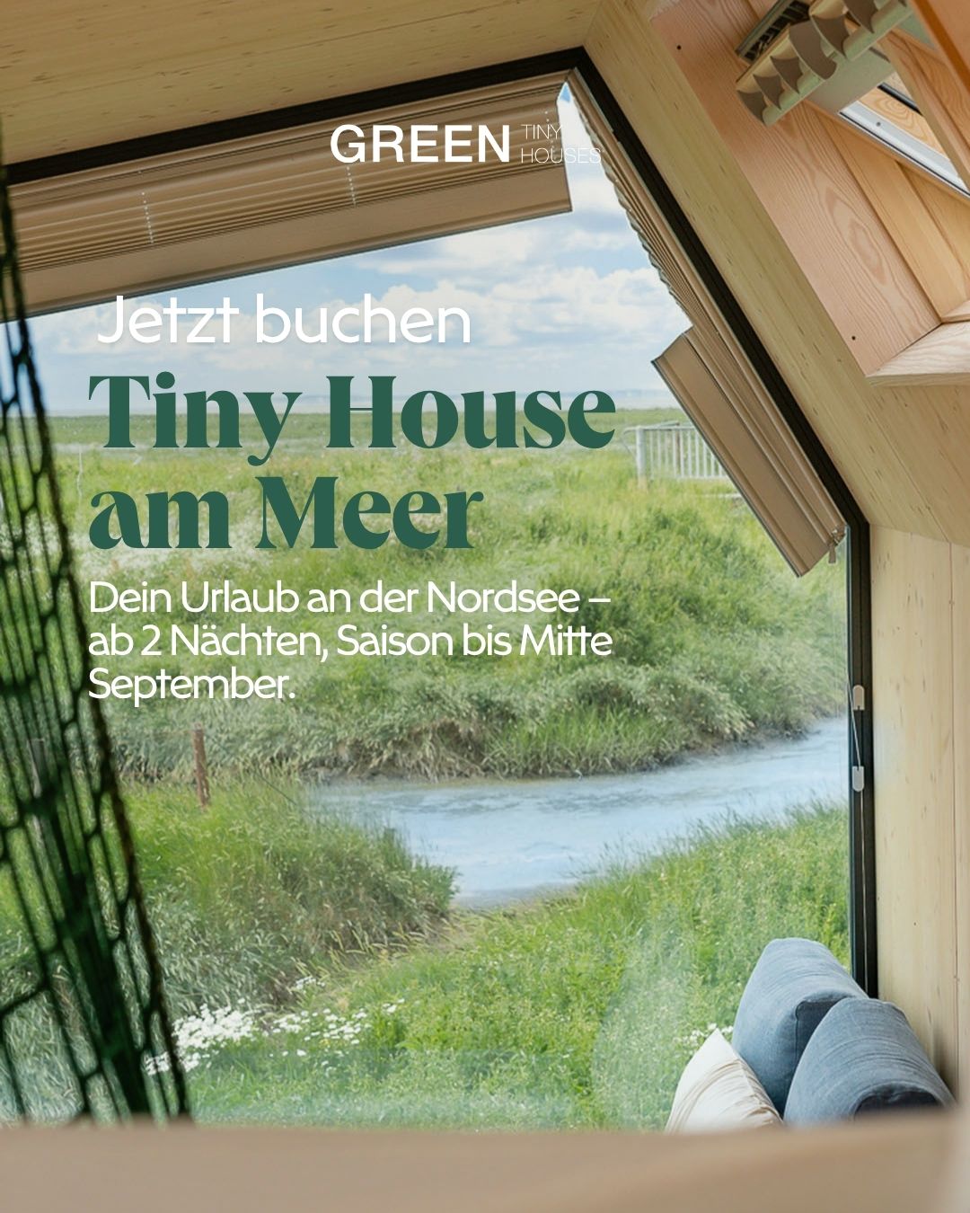 Green Tiny Houses Facebook ad: September zu zweit am Meer