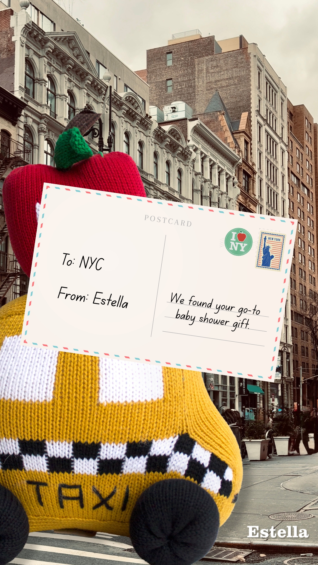 Estella Facebook ad: NYC Baby Gifts, Organic, Handmade, the City in Every Stitch