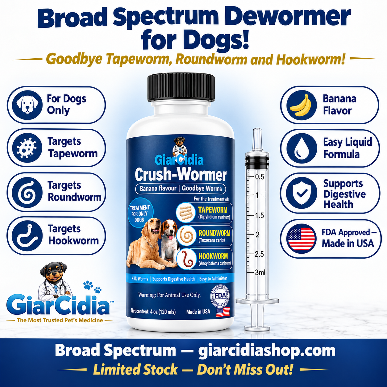 GiarCidia Facebook ad: Broad Spectrum Dewormer for Dogs