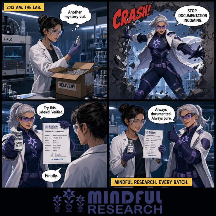 Happy Peptides by Mindful Research Facebook ad: Trust Your Source.