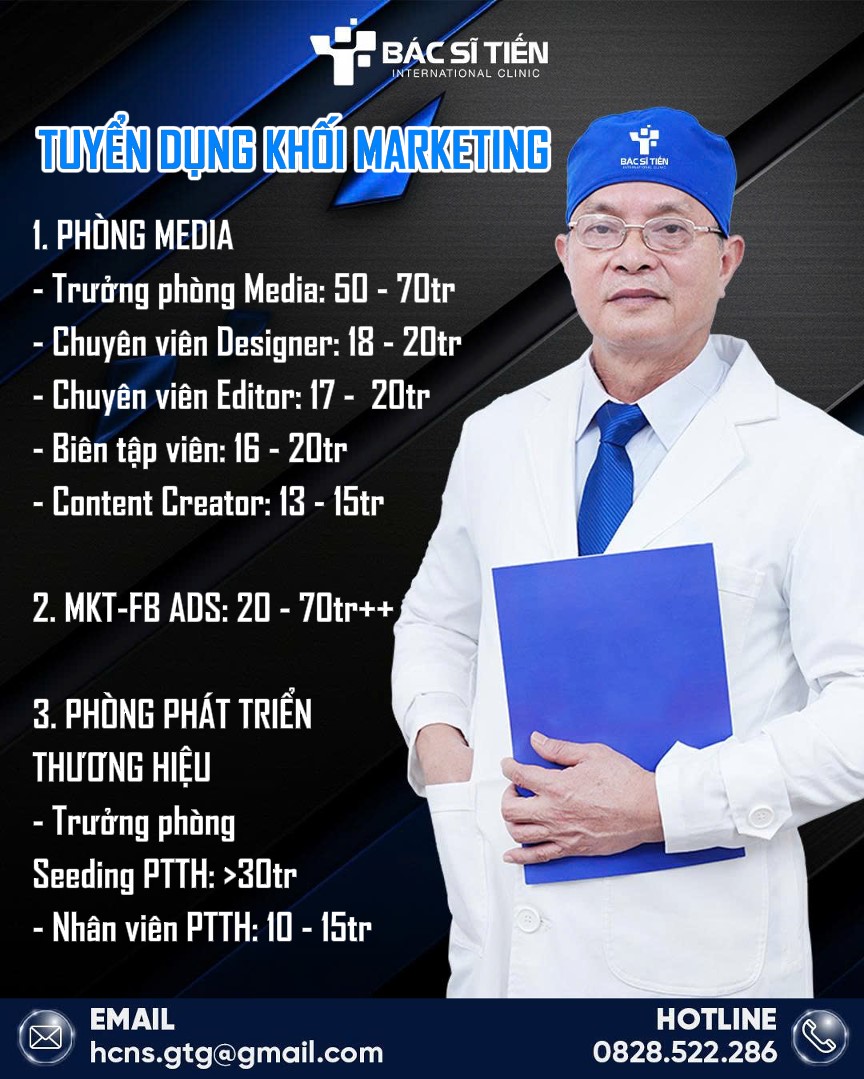 Tuyển dụng Dr.Tiến Facebook ad: Kính mời các Ứng viên gửi CV và Vị trí ứng tuyển để nhận JD