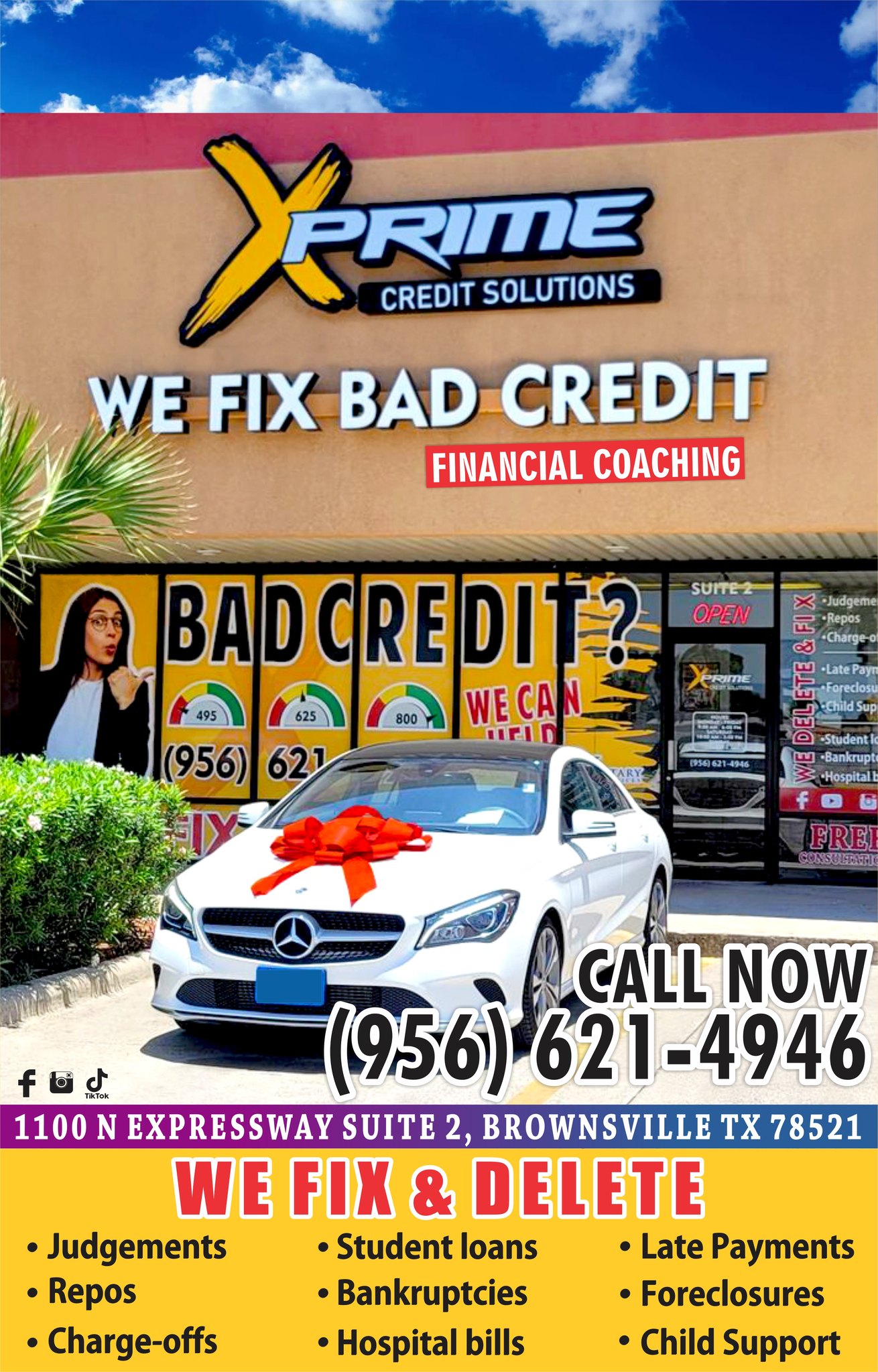 XPrime Credit Solutions Facebook ad: FREE CREDIT REPAIR / REPARACION DE CREDITO GRATIS