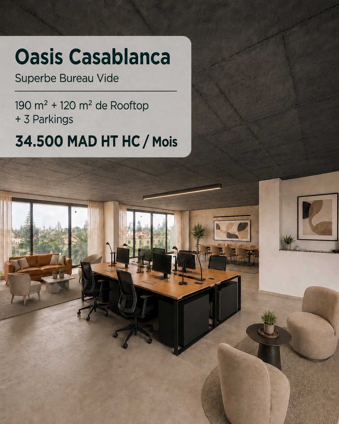 MIC Invest - Immobilier au Maroc - Conseil, Commercialisation & Transaction Facebook ad: BUREAU NEUF AVEC ROOFTOP OASIS CASABLANCA - LOCATION…