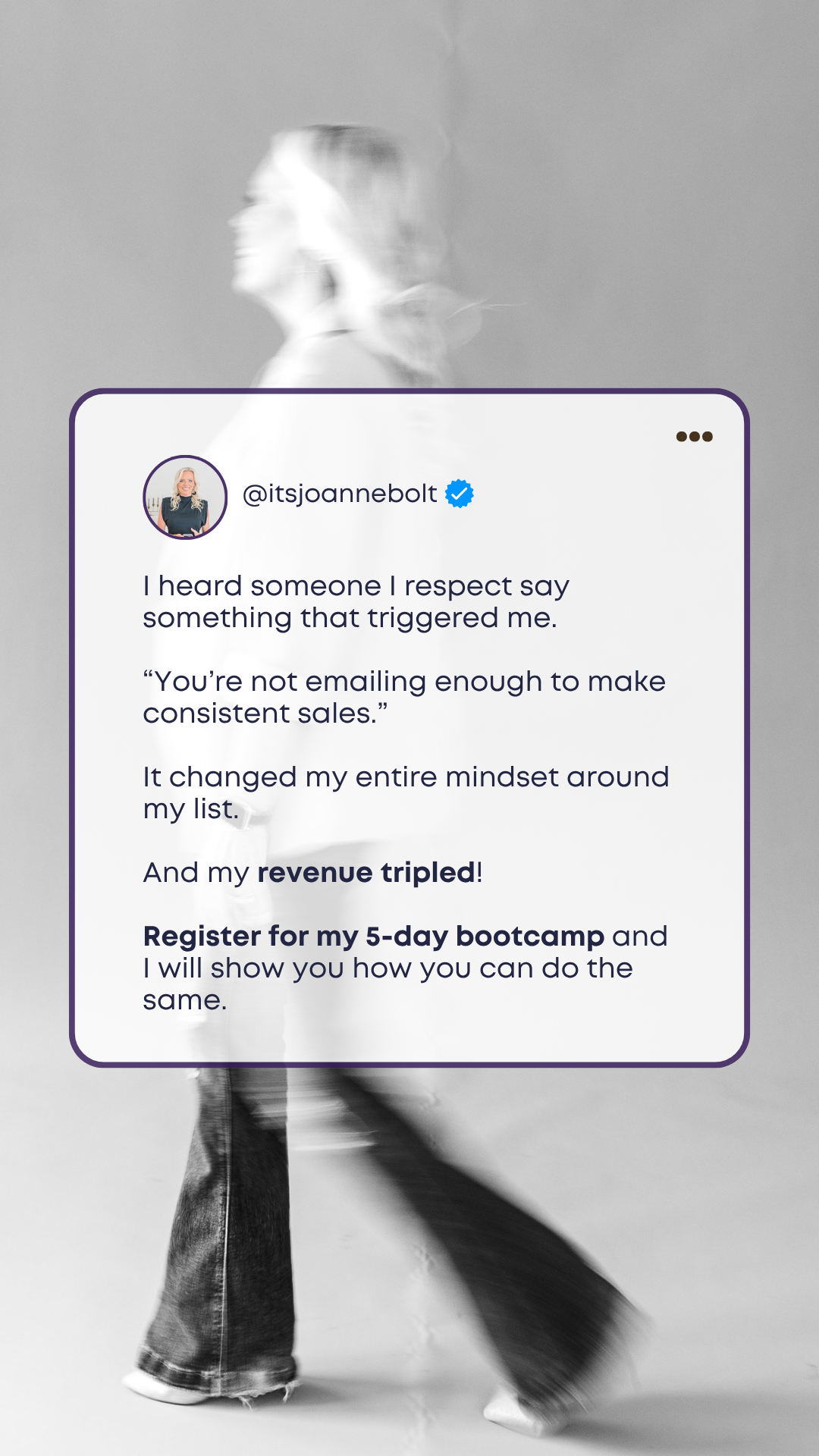 Joanne Bolt Facebook ad: 2,000 subscribers. $5M business. Here's how