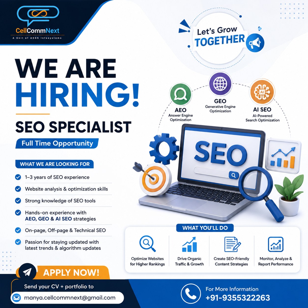 Cellcommnext Facebook ad: URGENT HIRING, SEO EXPERT