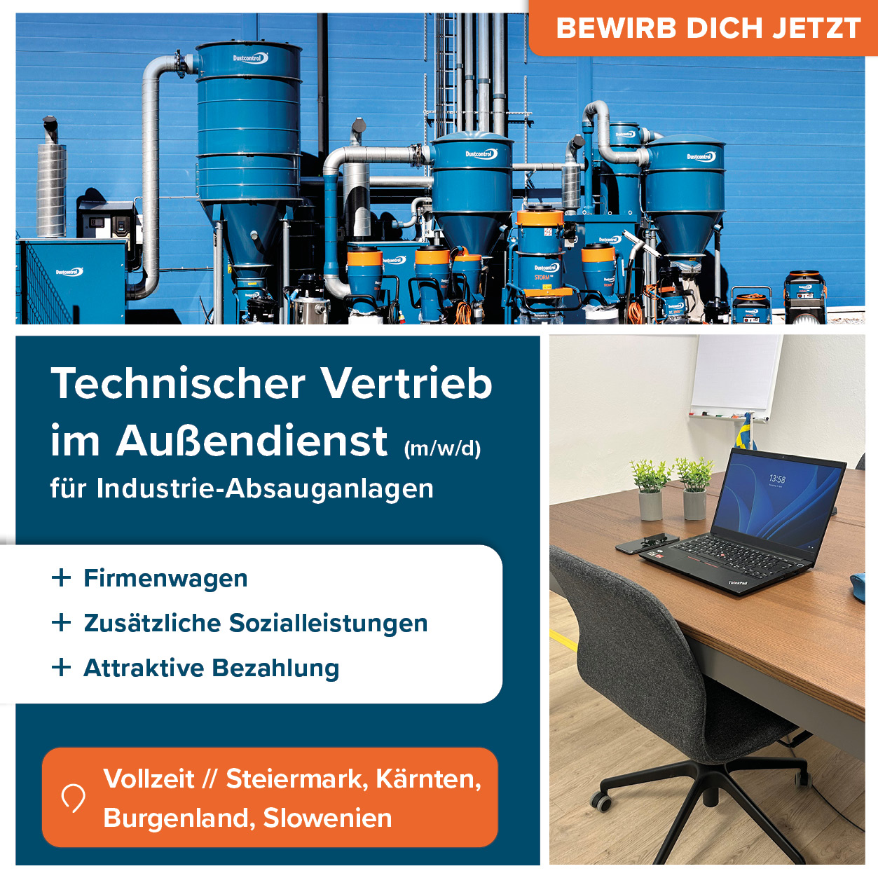 Dustcontrol GesmbH Facebook ad: Mit wenigen Klicks zur neuen Herausforderung.
