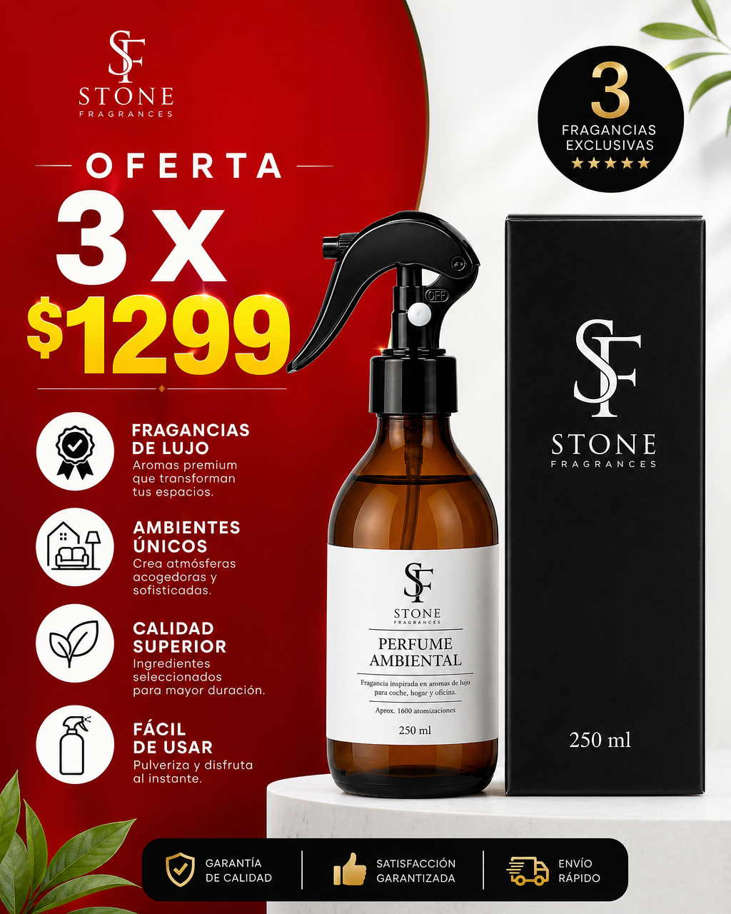 Stone Fragrances México Facebook ad: Llévate 3 perfumes ambientales por $1,299