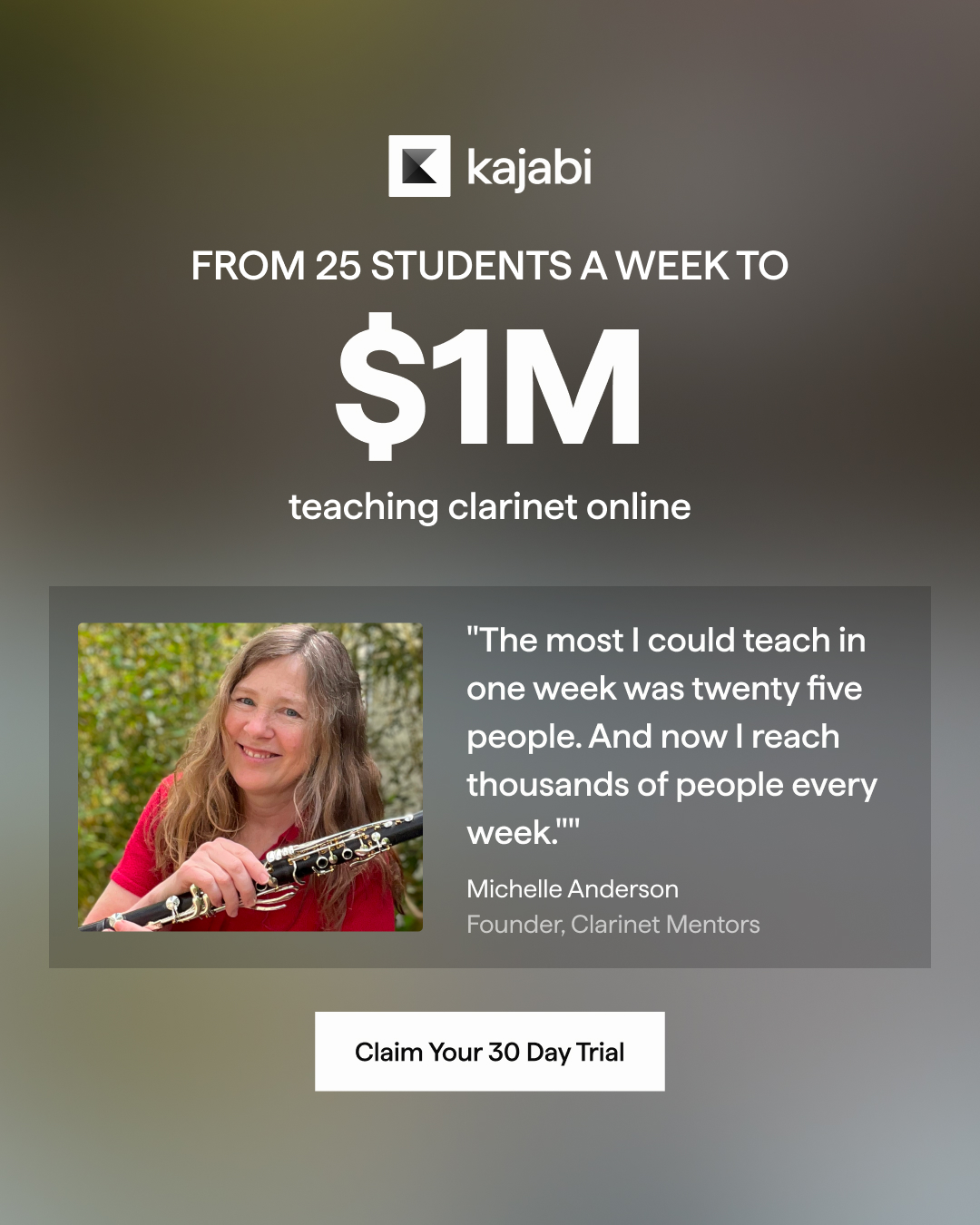 Kajabi Facebook ad: Start Your 30-Day Free Trial Today