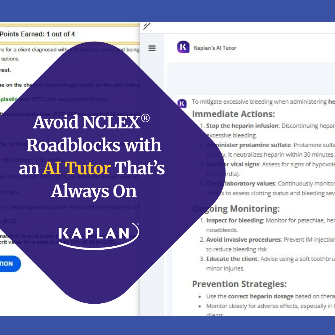 Kaplan NCLEX Prep Facebook ad: Kaplan's Expertise, Available 24/7