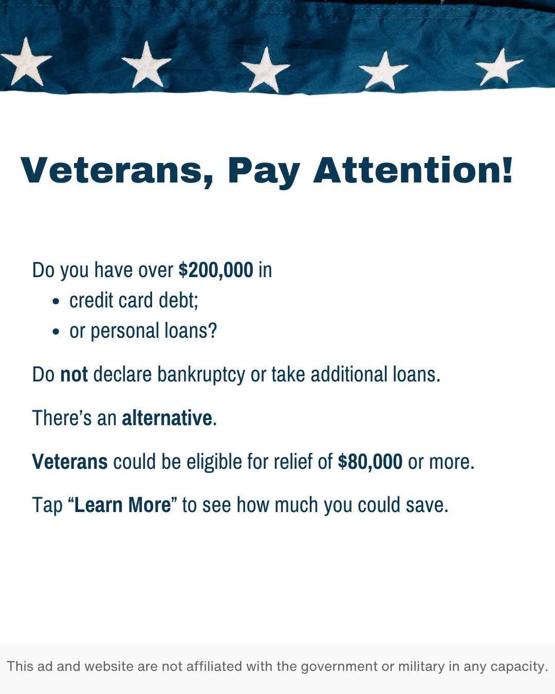 Veteran Debt Assistance Facebook ad
