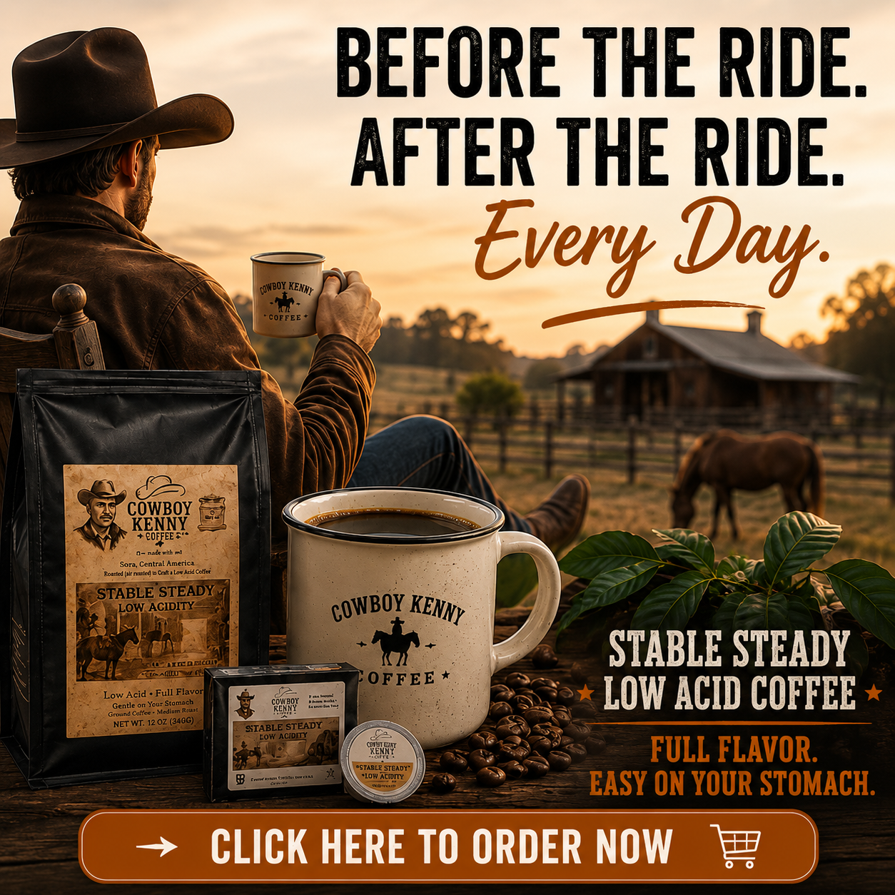 Cowboykennycoffee Facebook ad: Low Acid Coffee, Smooth Air Roasted Coffee | Cowboy Kenny