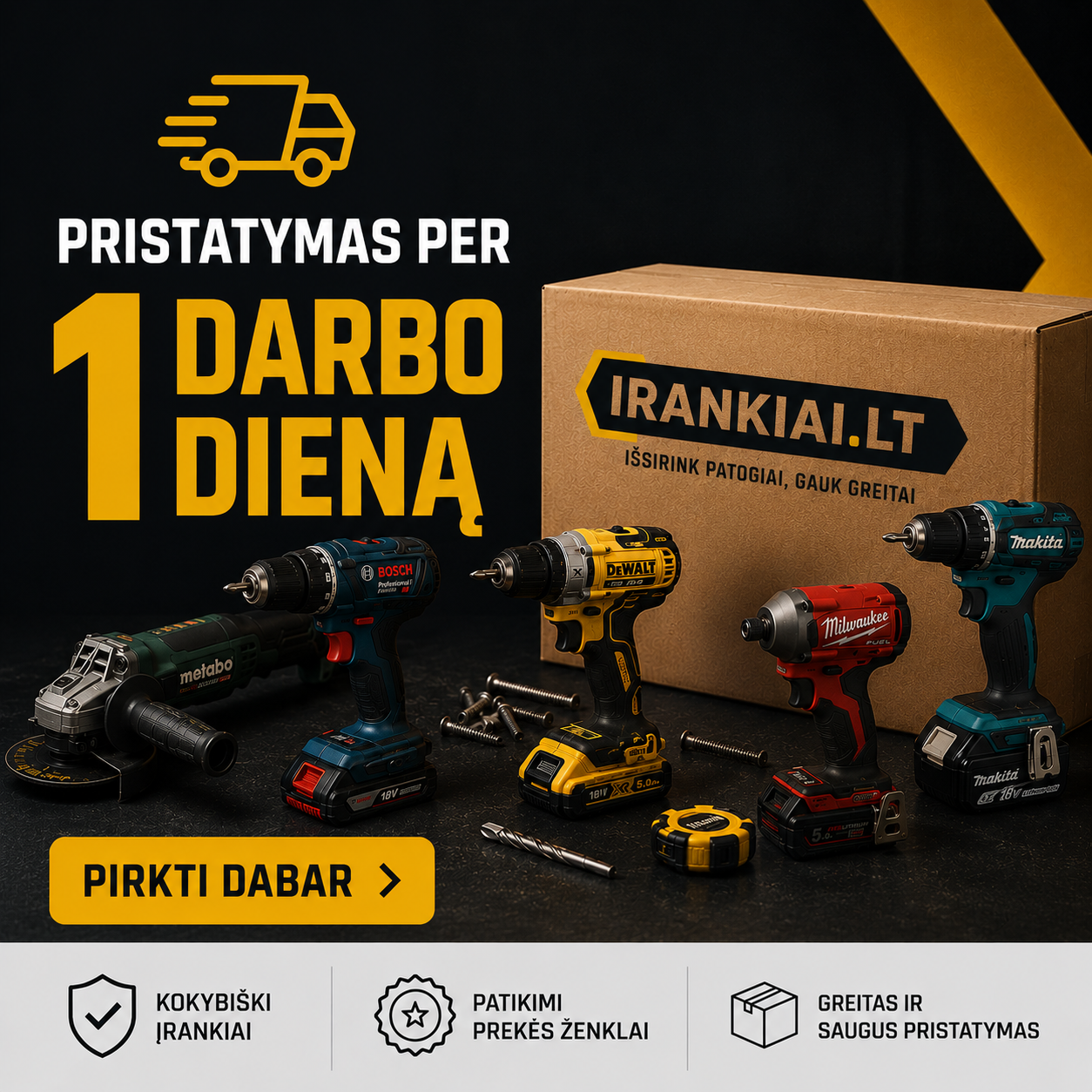 Įrankiai.lt Facebook ad: ĮRANKIAI | Makita, Festool, Bosch, Metabo, DeWalt | Darbo…