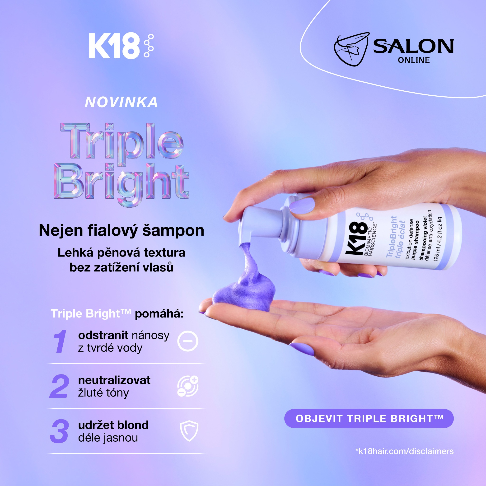 Salon Online Facebook ad: Novinka K18: TripleBright Purple Shampoo