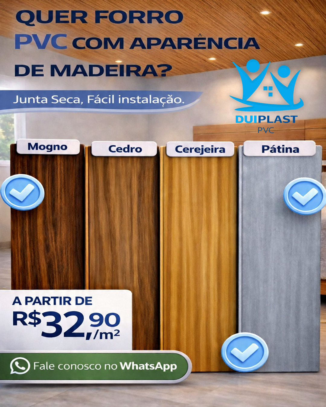 DuiPlast PVC Facebook ad: Transforme seu ambiente com Forro PVC Junta Seca!