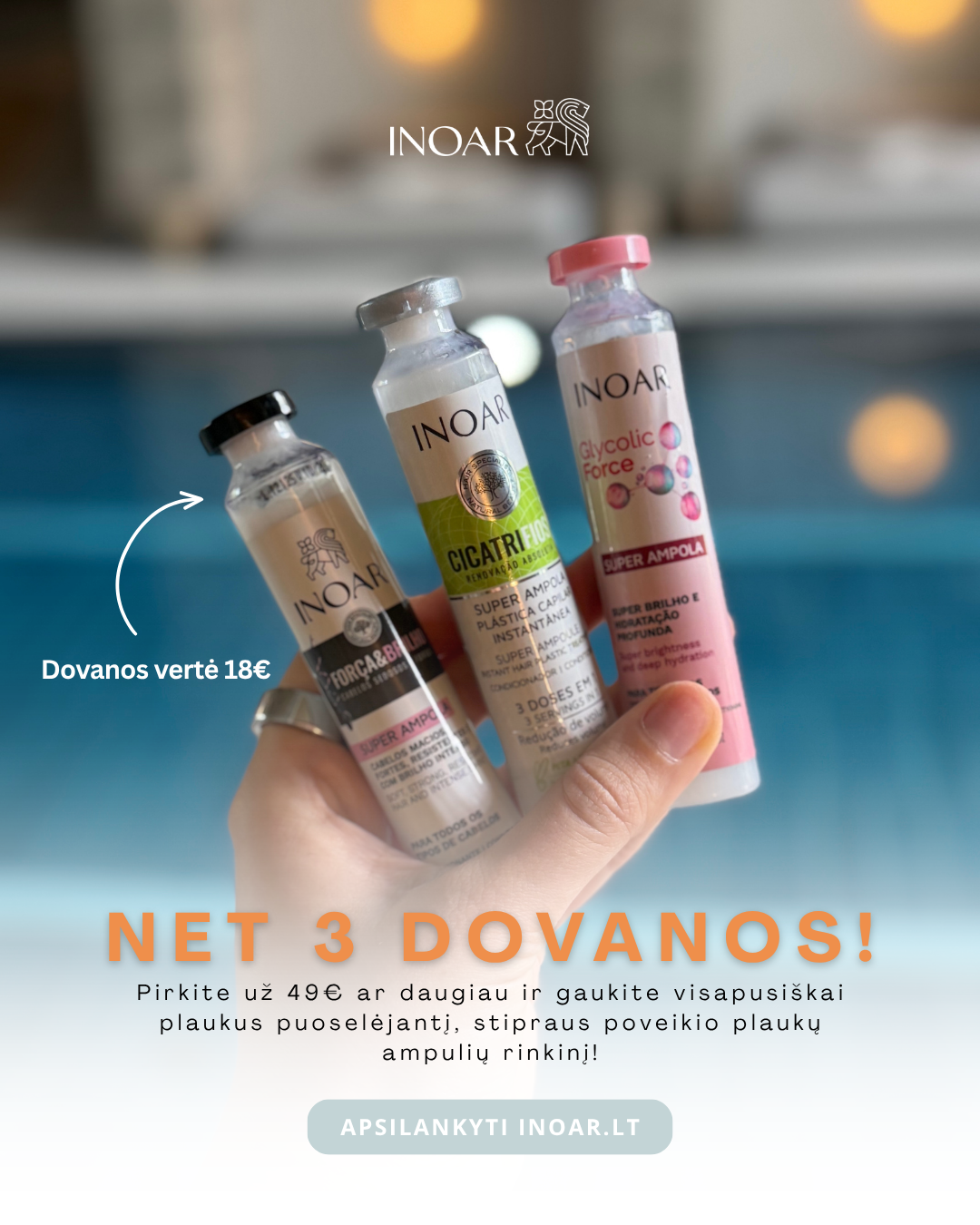 INOAR Lietuva Facebook ad: DOVANOS perkant nuo 49€