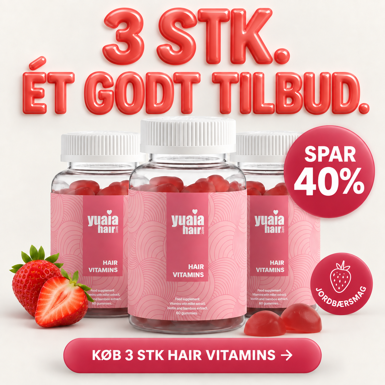 Yuaia Haircare Facebook ad: Spar 40% når du køber 3 lige nu