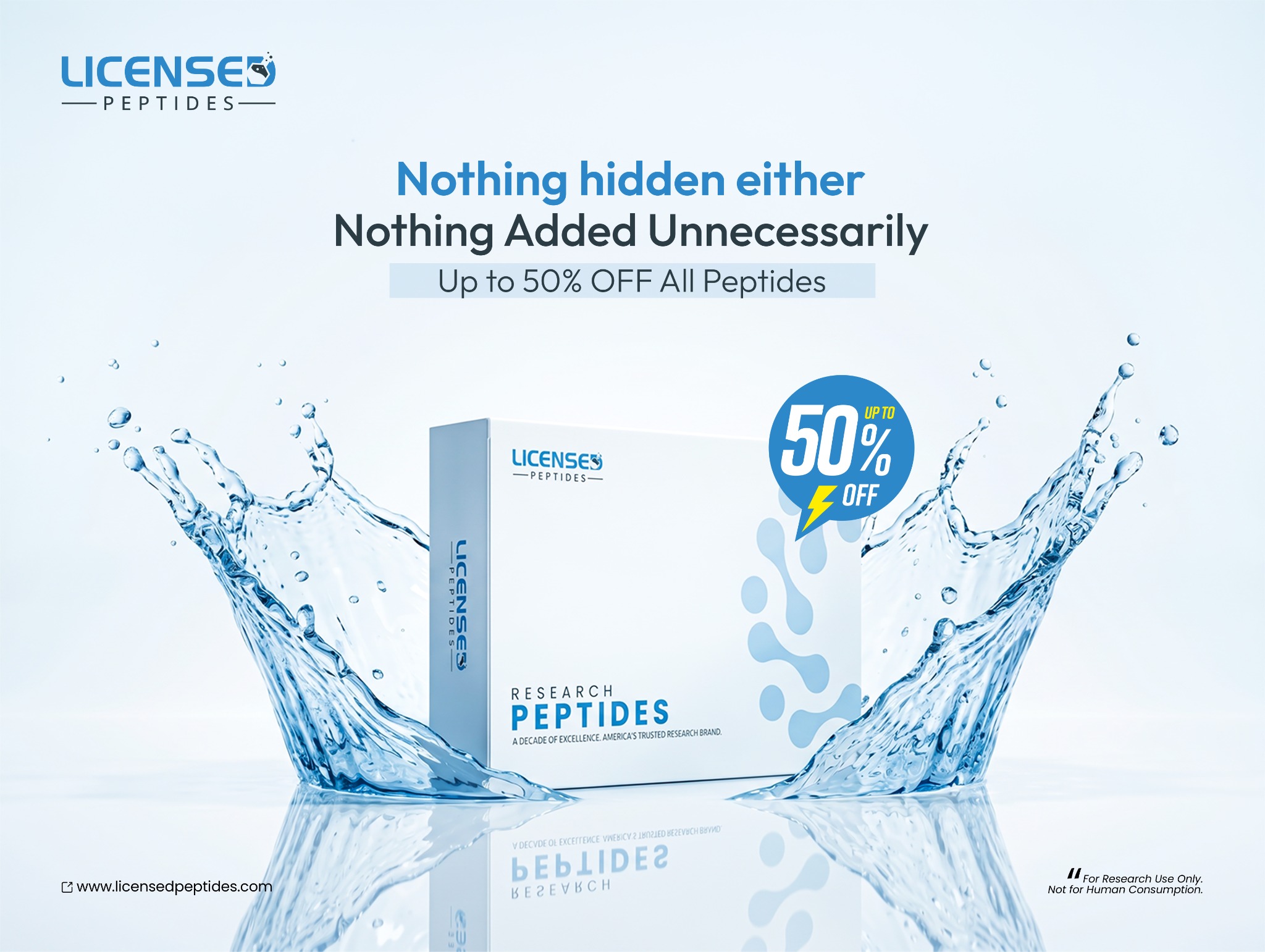 Licensed Peptides.com Facebook ad: Up To 50% OFF Sale Ends Soon