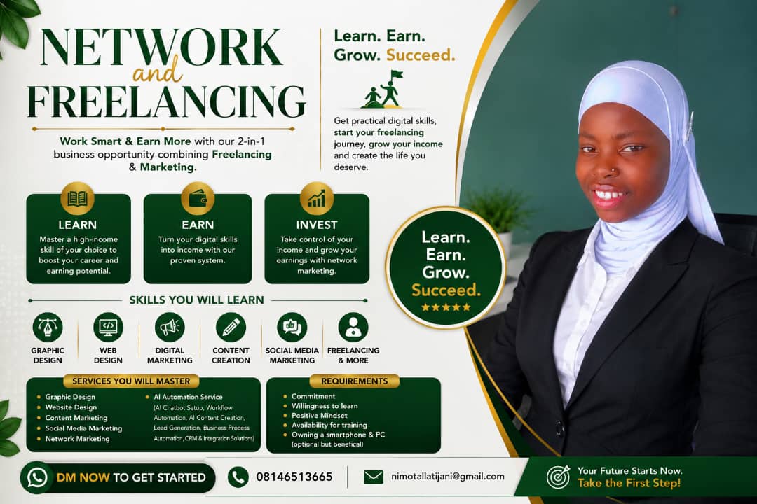 Nimotallahi Tijani Facebook ad: Learn. Earn. Grow.