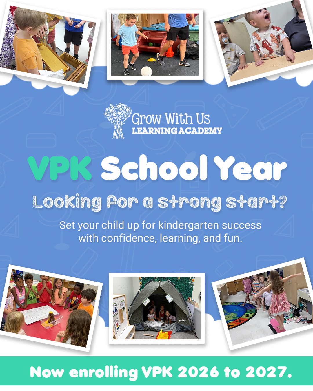 Grow With Us Learning Academy Facebook ad: Looking for a strong start for your child?