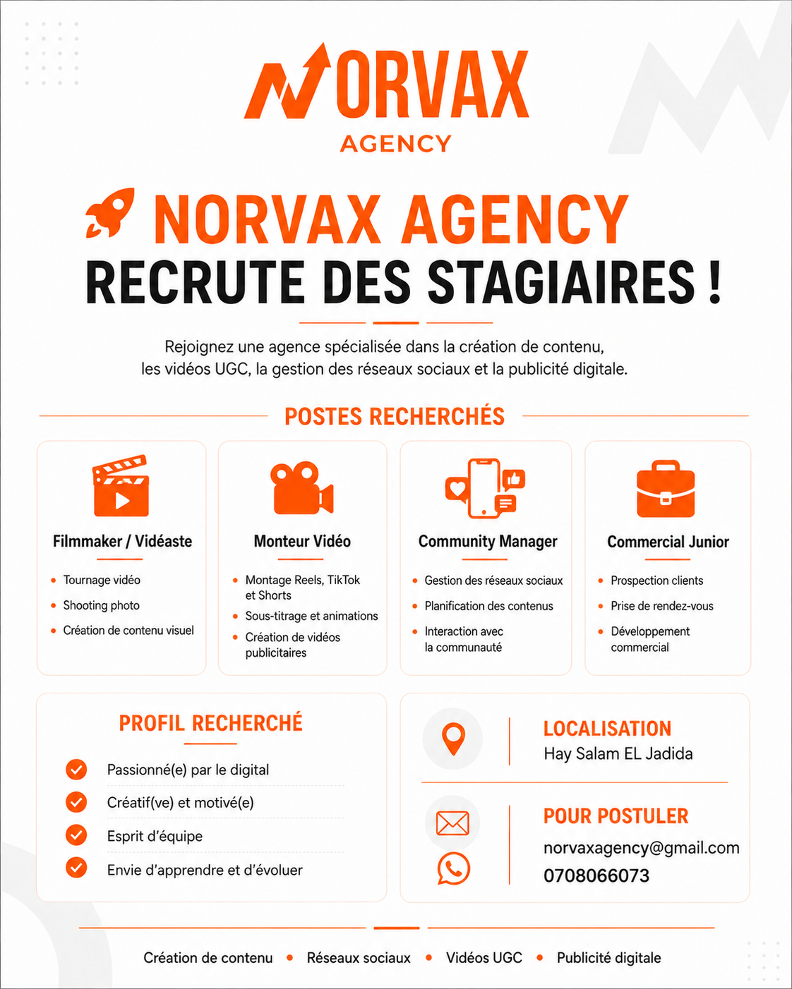 Norvax Agency Facebook ad: NORVAX AGENCY RECRUTE DES STAGIAIRES
