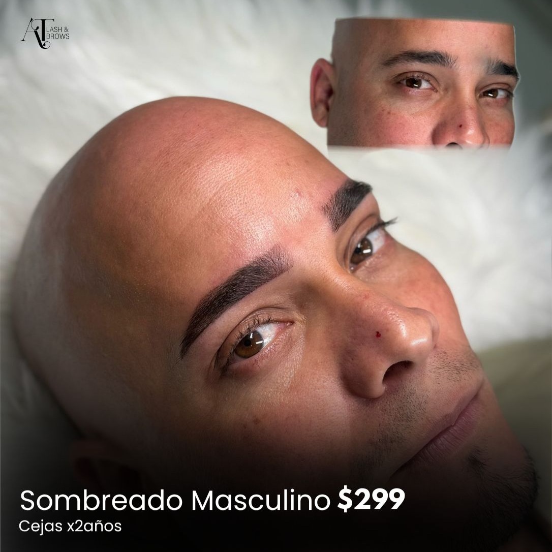 AT LASH & BROWS Facebook ad: Powder Brows para caballeros con acabado limpio, definidoβ¦