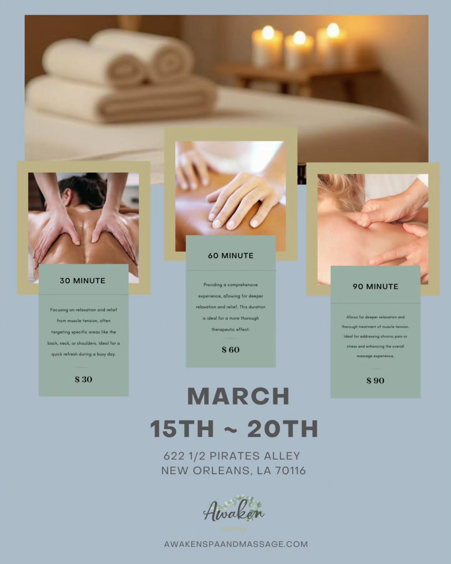 Awaken Massage Facebook ad: Exclusive Offer for New Orleans Locals: A Thank…