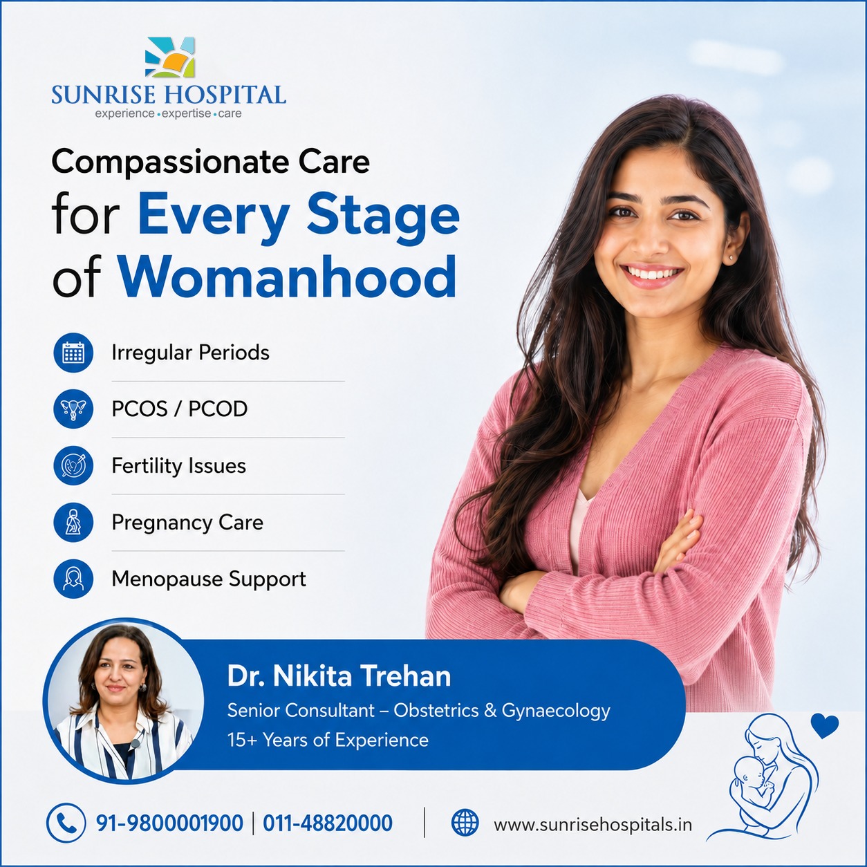 Sunrise Gynaecology and Fertility Centre Facebook ad: Irregular periods, PCOS, fertility concerns or menopause…