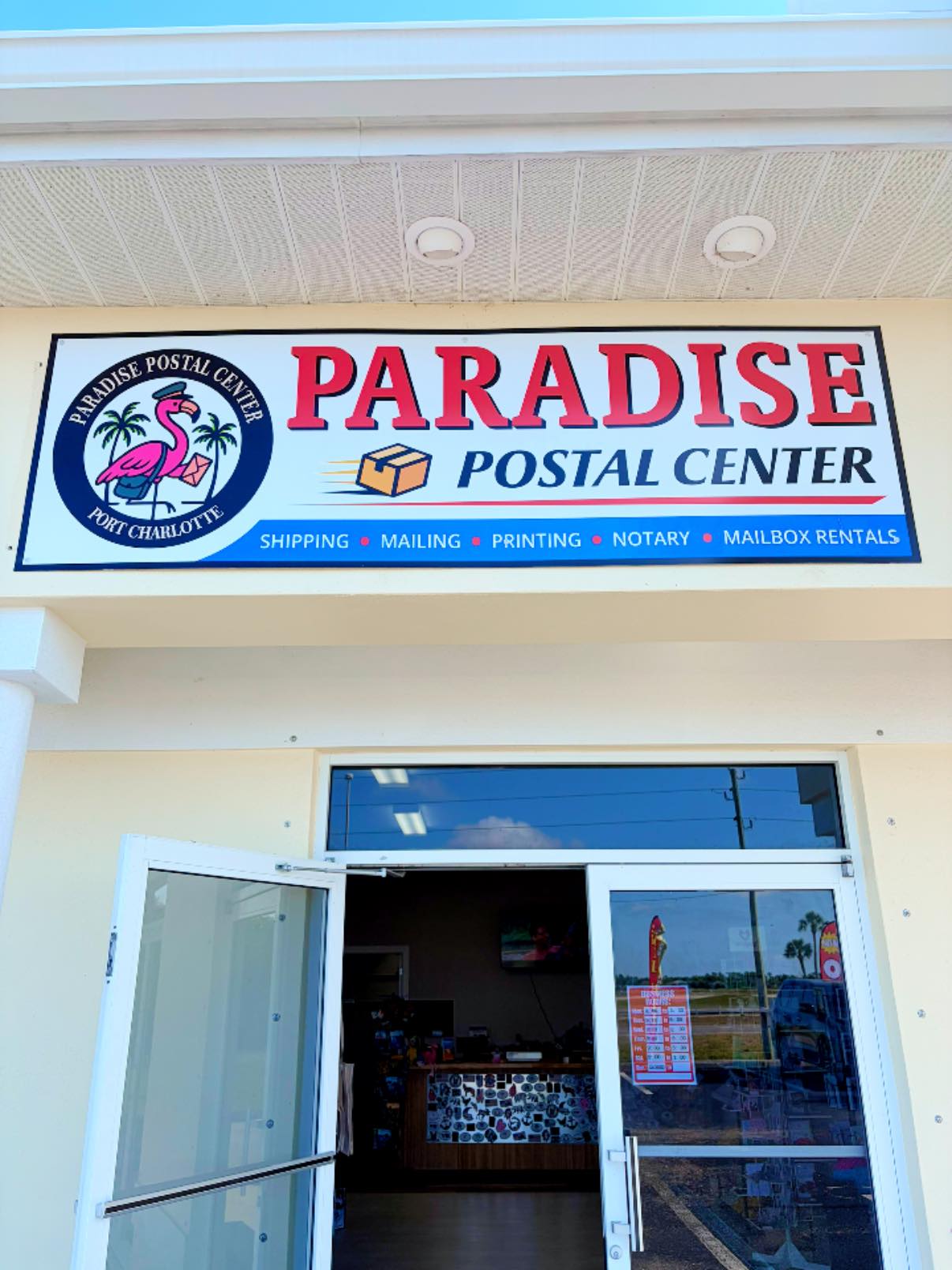 Paradise Postal Center Facebook ad: BIG NEWS, PORT CHARLOTTE, ENGLEWOOD, AND ROTONDA!