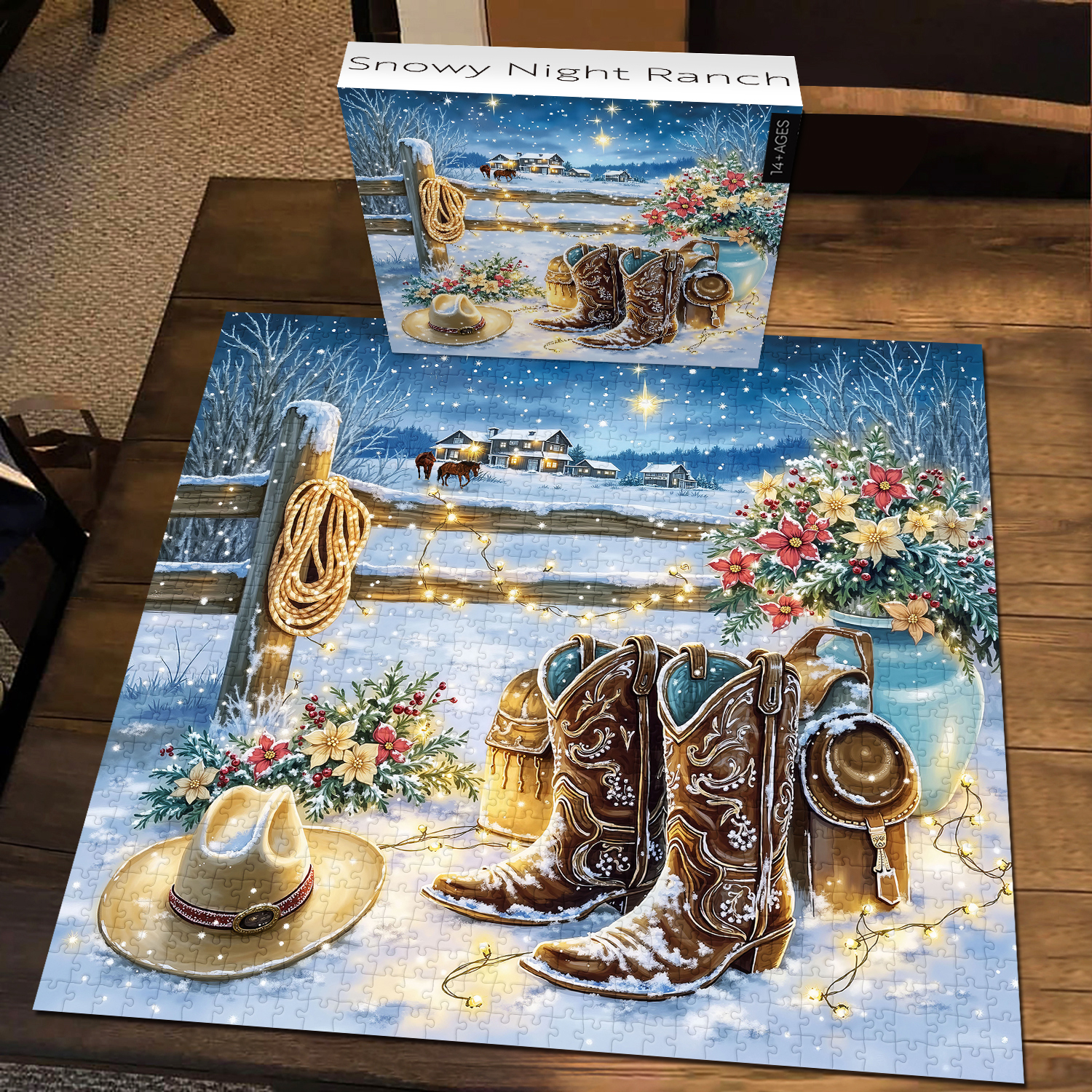 SafetyAcc Facebook ad: Snowy Night Ranch Jigsaw Puzzle 1000 Pieces