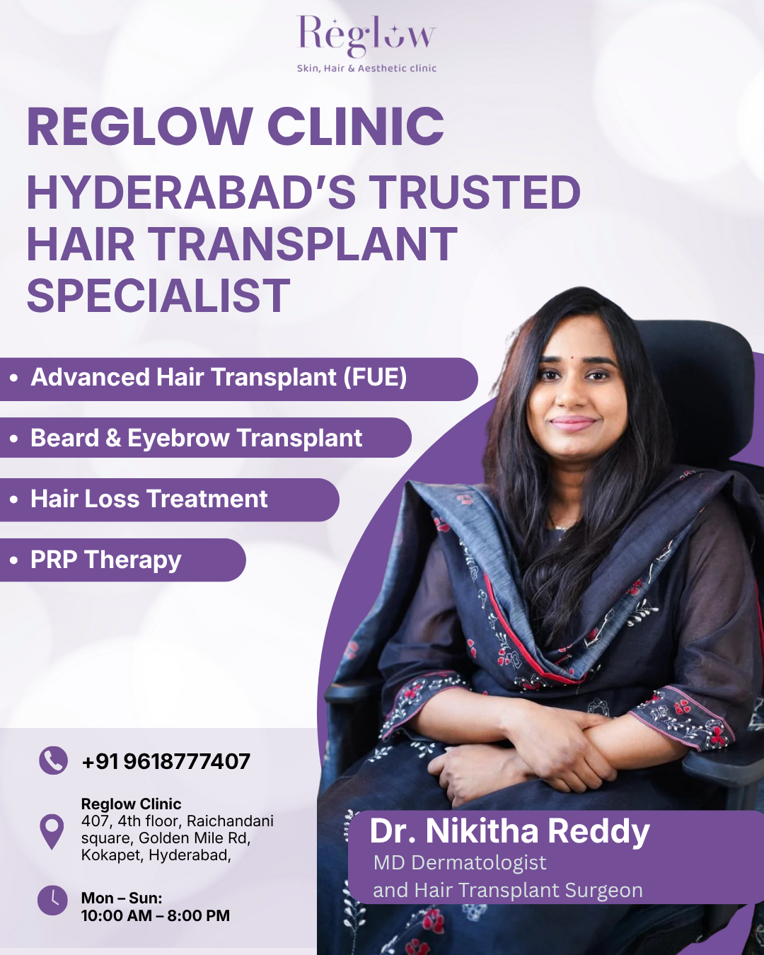 Dr. Nikitha Reddy Your Skin Doctor Facebook ad: Restore Your Hair. Regain Your Confidence with Experts You…