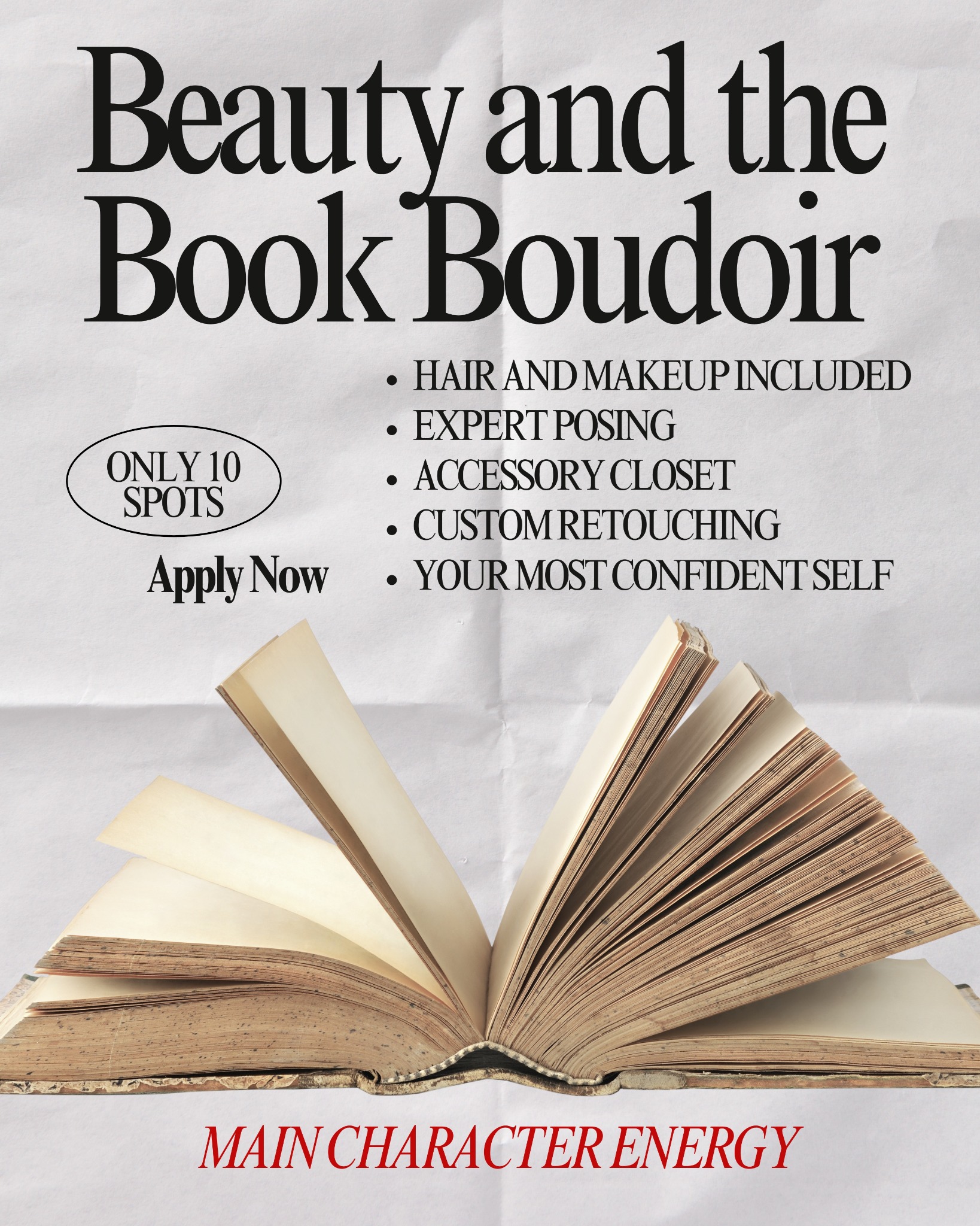 Jennifer Daniels Photography Facebook ad: Apply For Our Beauty & The Book Boudoir Experience!