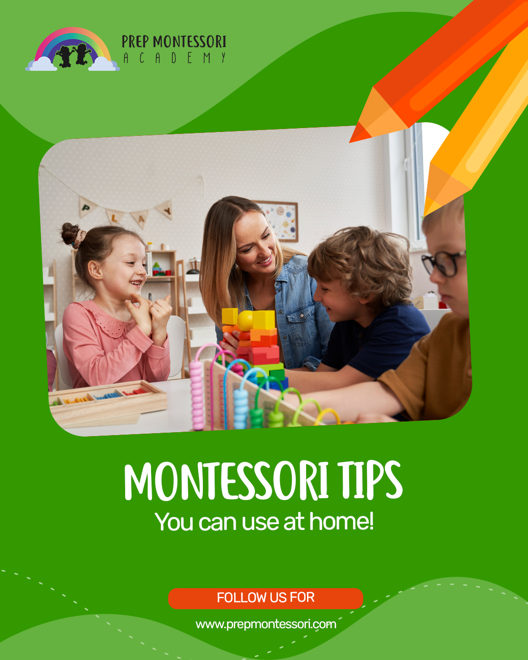 Prep Montessori Academy Facebook ad: Want to raise a child who's confident, independent…
