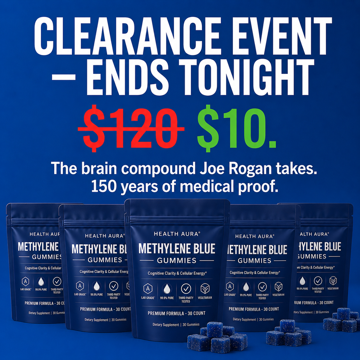 The Pain-Free Aging Report Facebook ad: I tell my patients to try methylene blue gummies every…