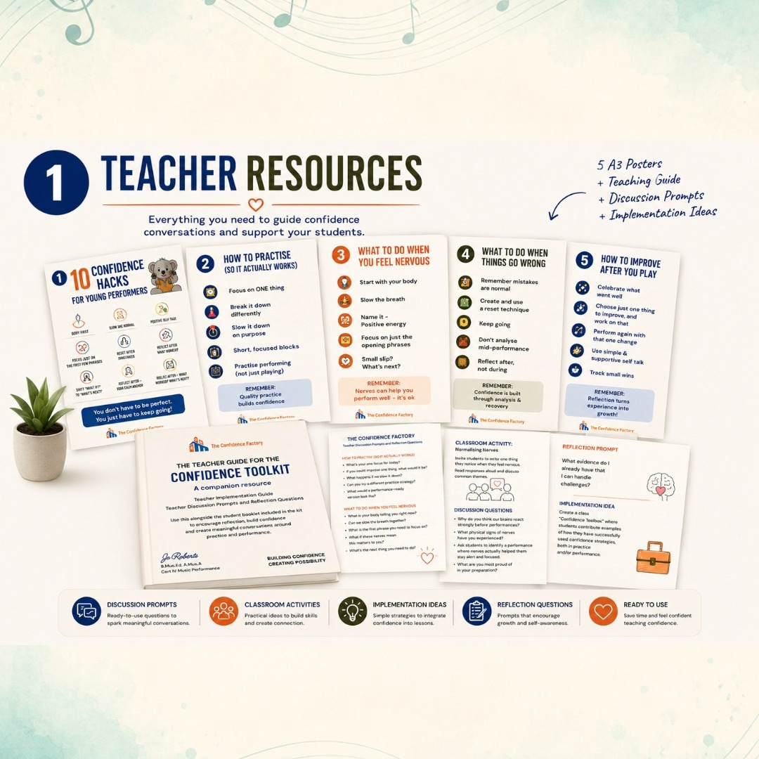 The Confidence Factory Facebook ad: Designed specifically for music teachers and performing…