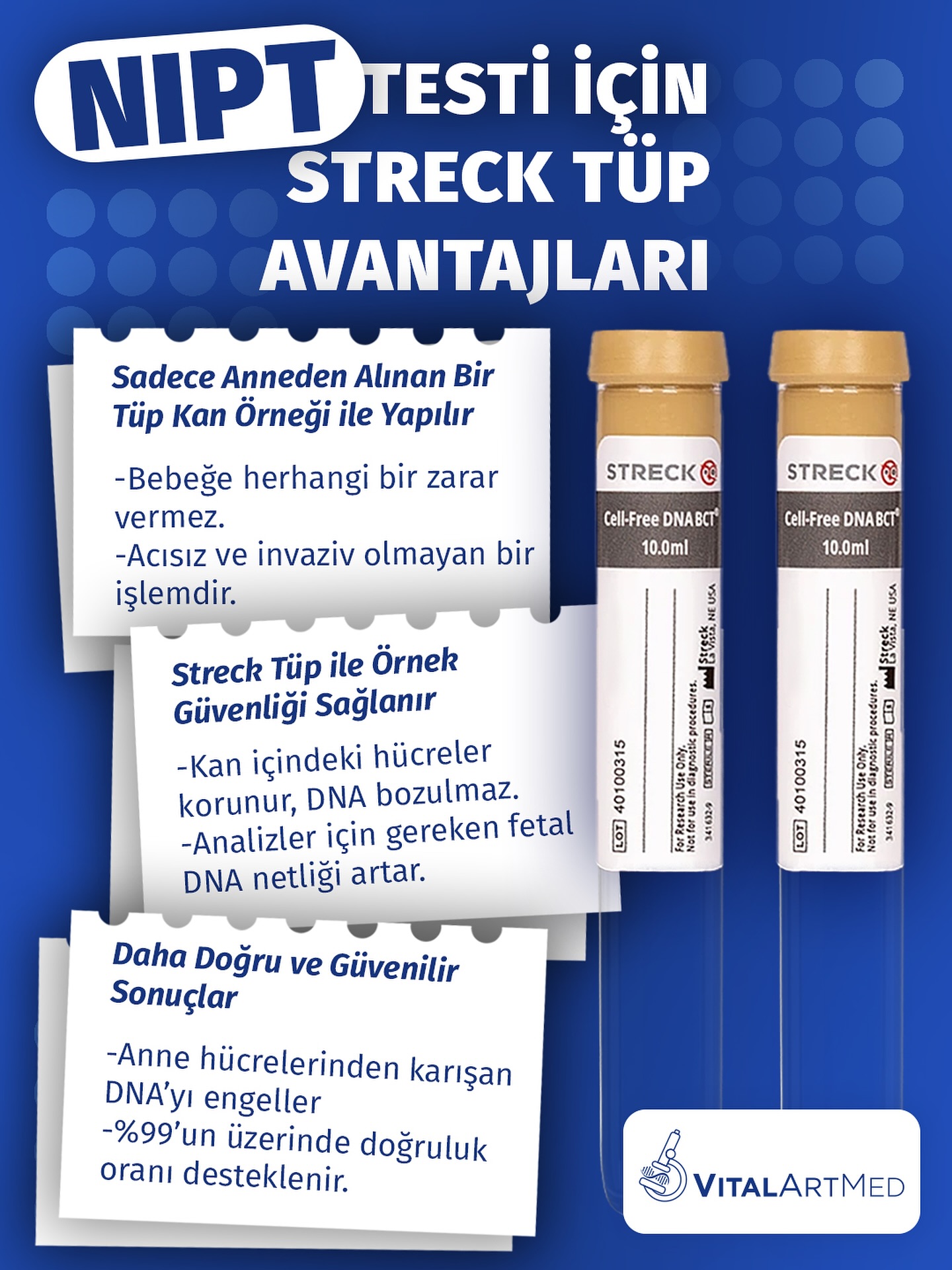 Vital Art Med Facebook ad: NIPT Testi İçin Streck Tüp Avantajları