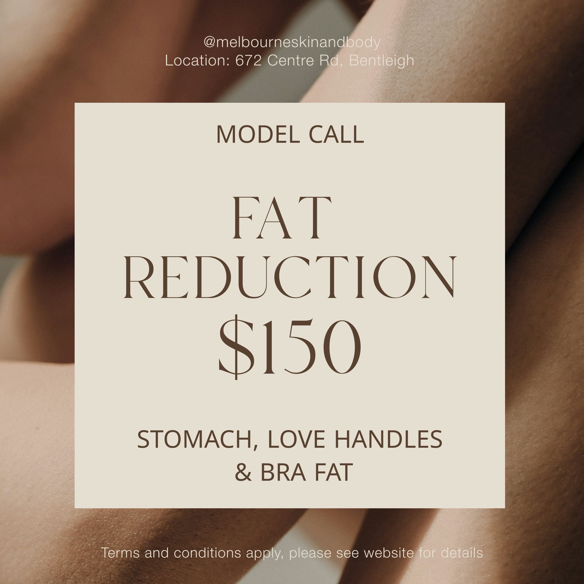 Melbourne skin and body Facebook ad: Model Call, Limited Time Offer