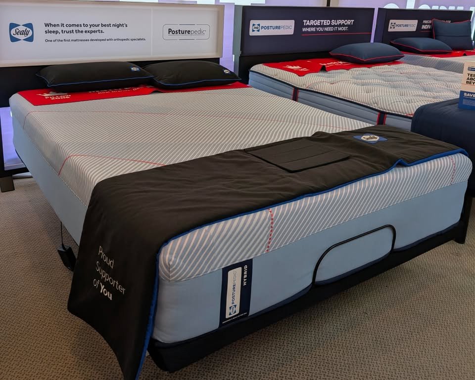 Monty Beech Facebook ad: NEW SEALY POSTURE PEDIC HYBRID QUEEN MEDINA MATTRESS. FULL…