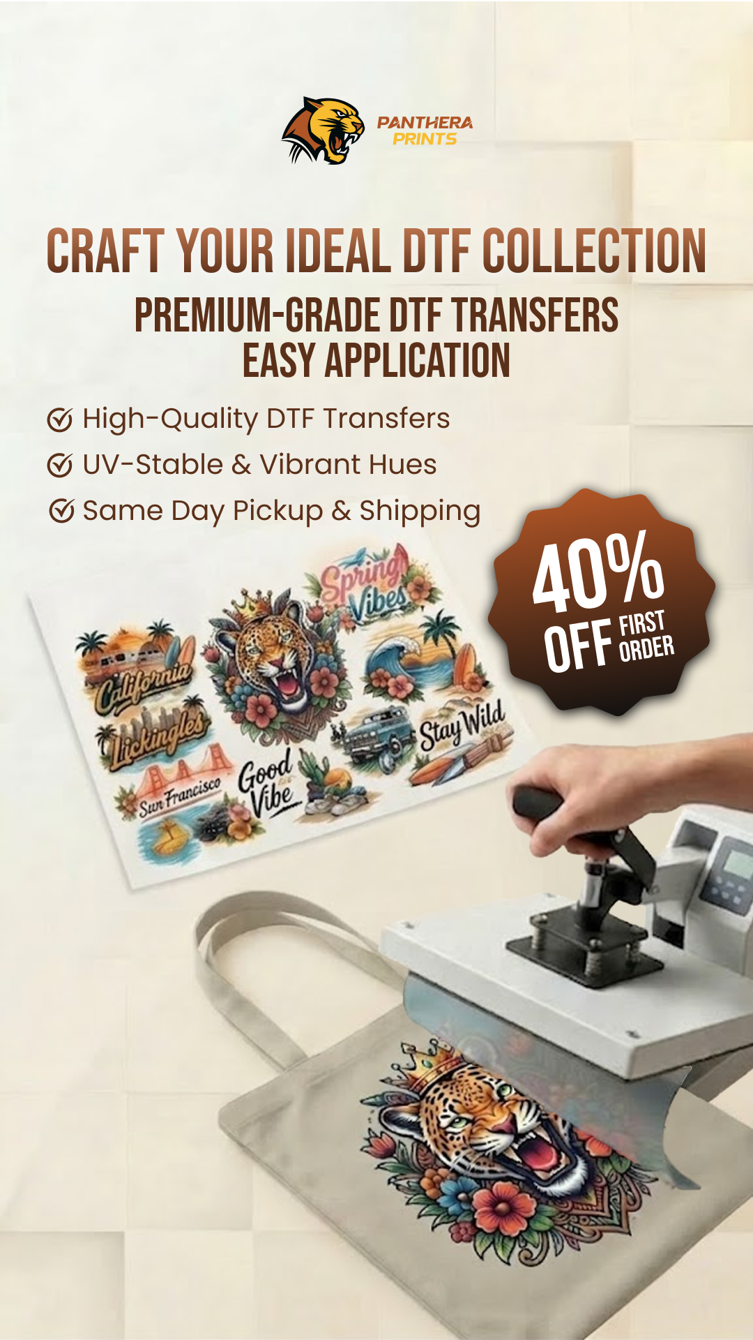 Panthera Prints Facebook ad: Upgrade your apparel brand with California’s premium DTF…