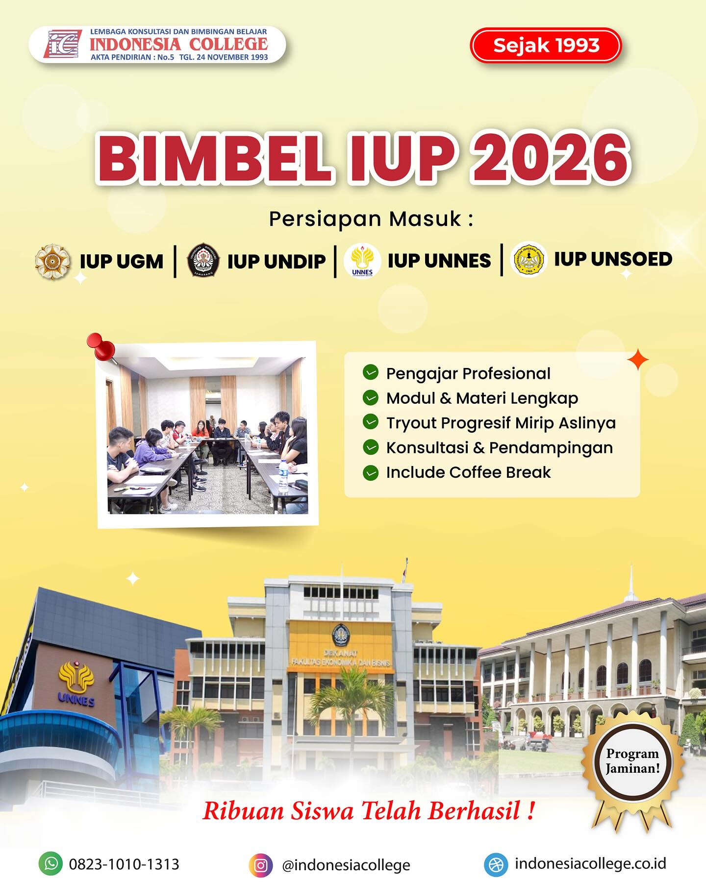 Indonesia College Facebook ad: Ingin masuk IUP UGM, UNDIP, UNNES, atau UNSOED?