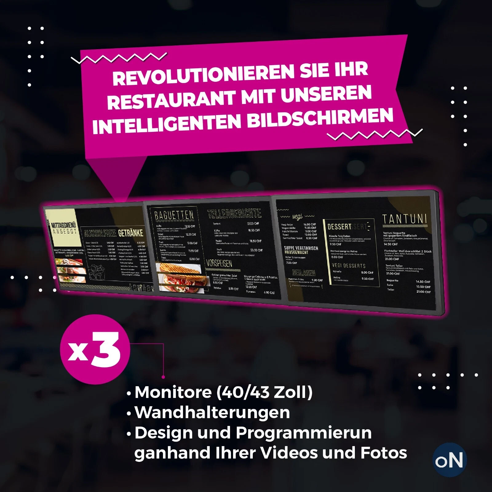 Ado SocialMedia Facebook ad: 3 Digitale Menuboards programmierbar für Takeaway…