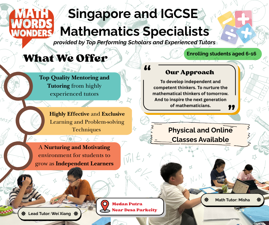Math, Words & Wonders Facebook ad: Expert IGCSE and Singapore Math Tutoring