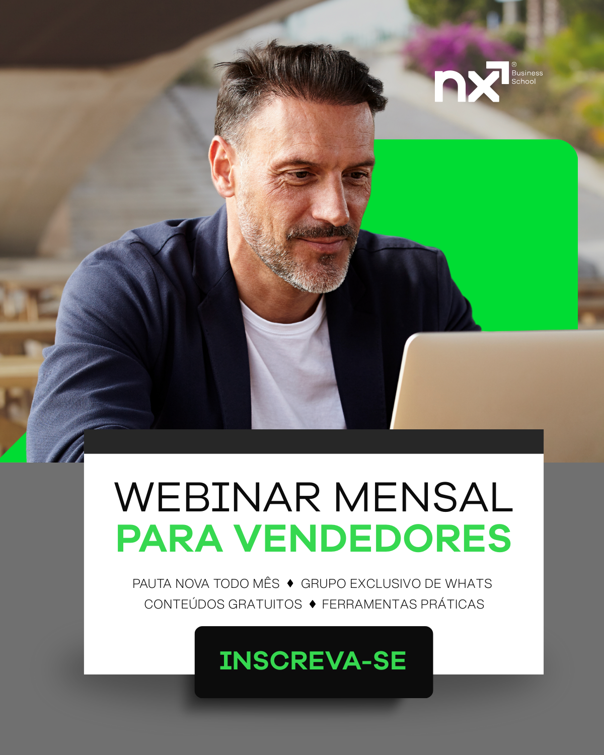NX Business School Facebook ad: Clique em Saiba Mais!