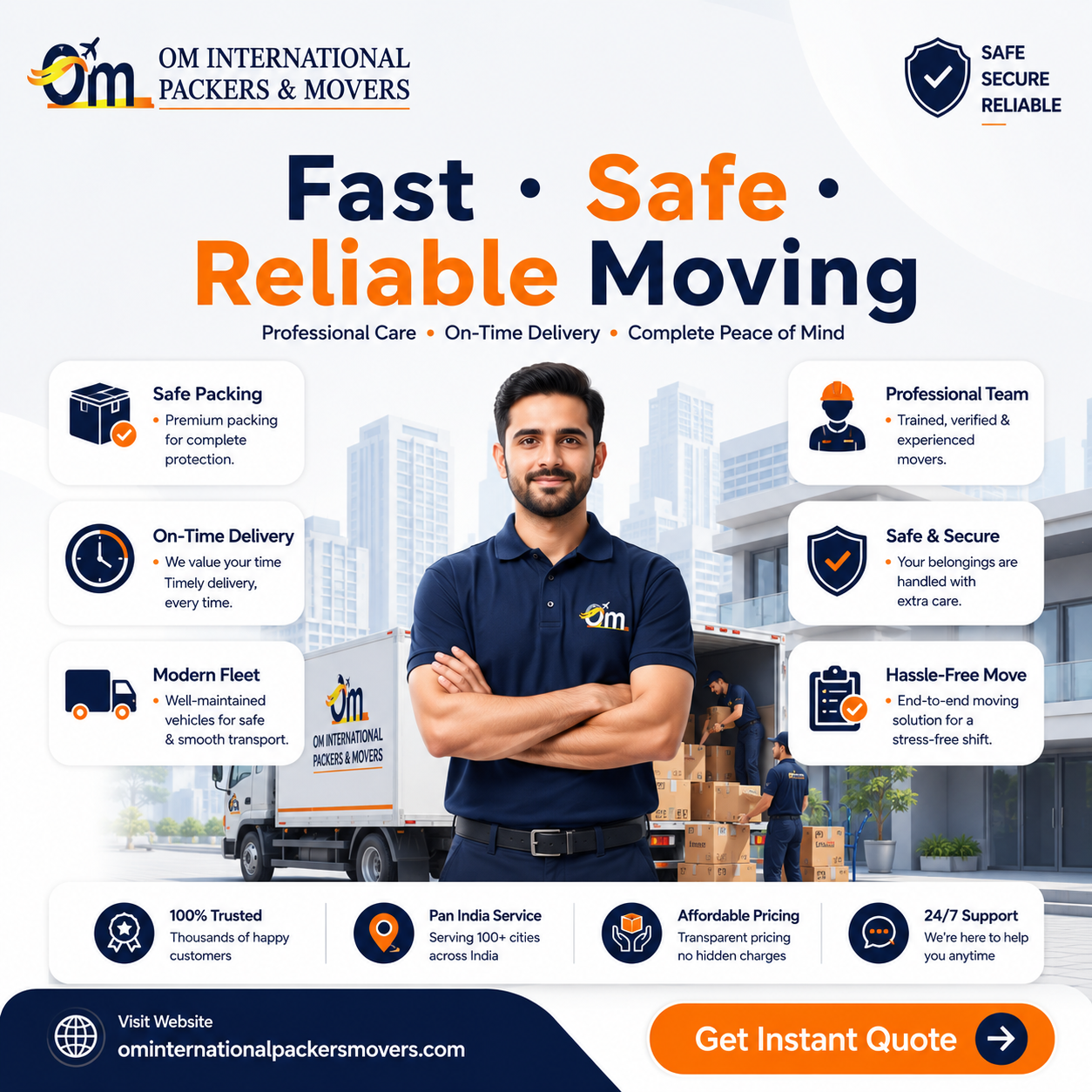 Om International Packers and Movers Facebook ad: Pack. Move. Done.