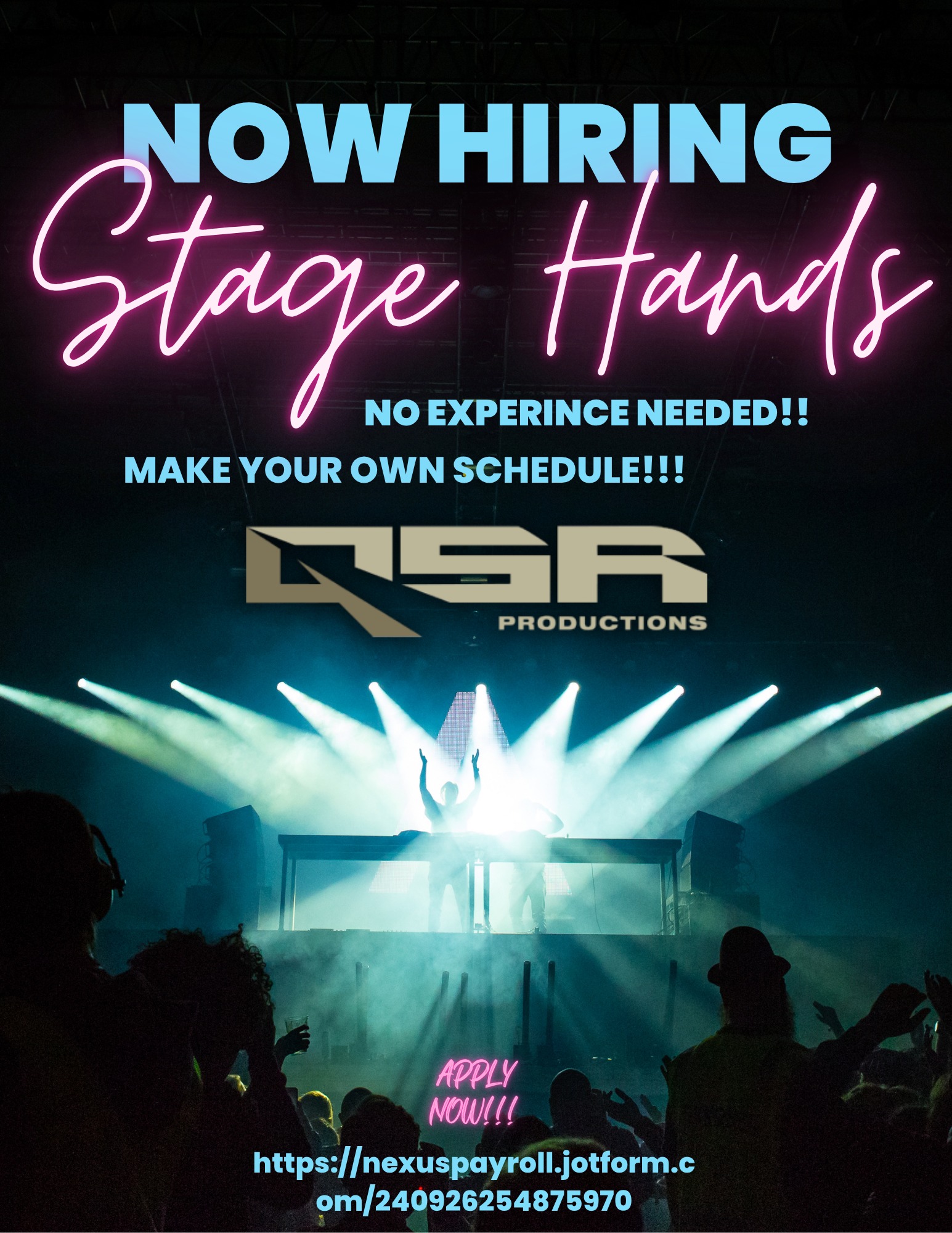 QSR Productions Facebook ad: Stagehands and Riggers for OKC - Tulsa and all of Oklahoma