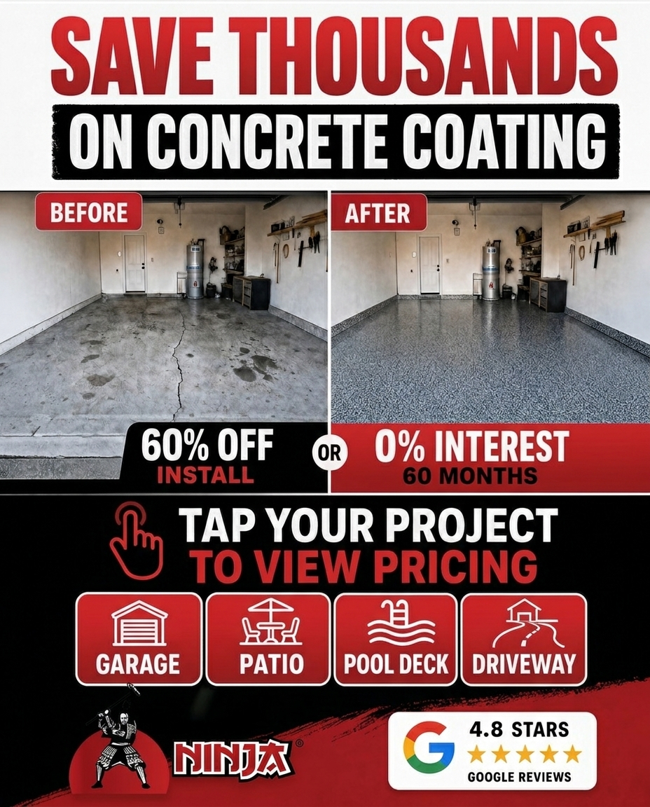 Ninja Coatings Facebook ad: 60% OFF Install On Concrete Coatings