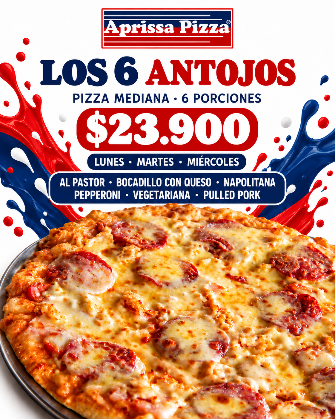 AprissaPizza Facebook ad: Pizza mediana por $23.900