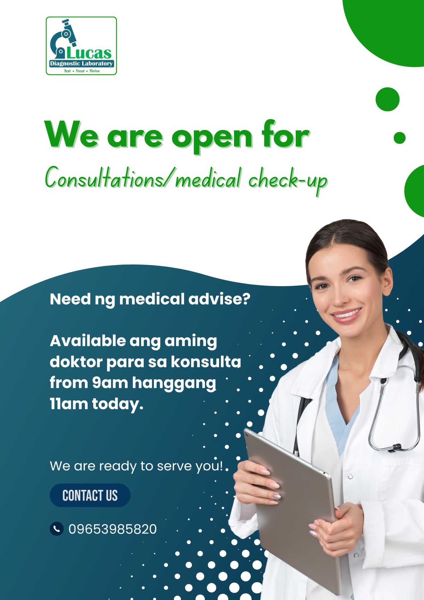 Lucas Diagnostic Laboratory Facebook ad: Good News!