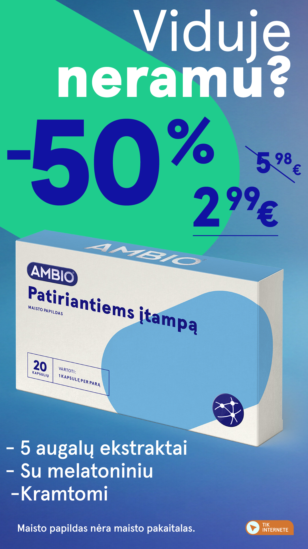 Gintarinė Vaistinė Facebook ad: 5 augalų ekstraktai ir melatoninas
